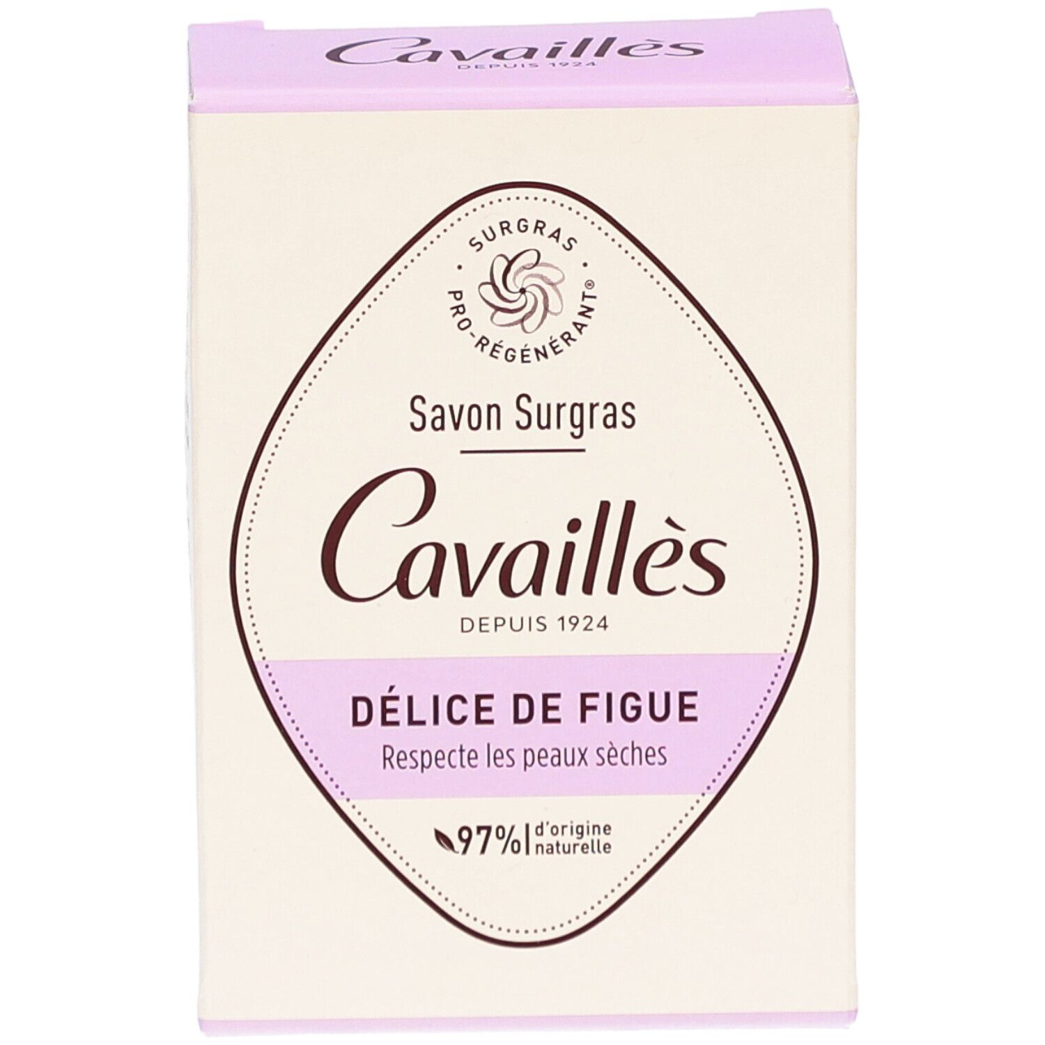 Cavaillès Délice de Figue verpakking. 97% natuurlijke ingrediënten. Voor de droge huid.