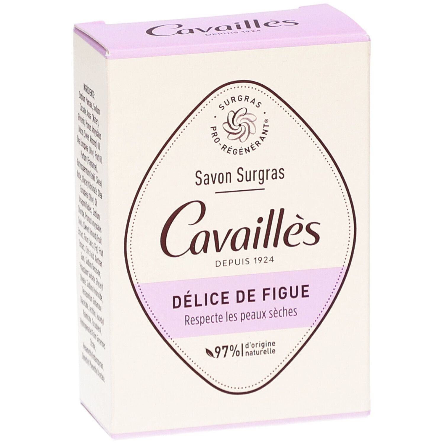 Cavaillès Délice de Figue verpakking. 97% natuurlijke ingrediënten. Voor de droge huid.
