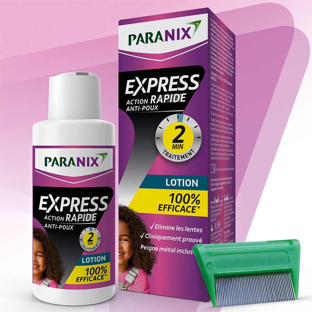 PARANIX Express Lotion Anti-luis, fles en verpakking. Inclusief metalen kam. 100% effectief.