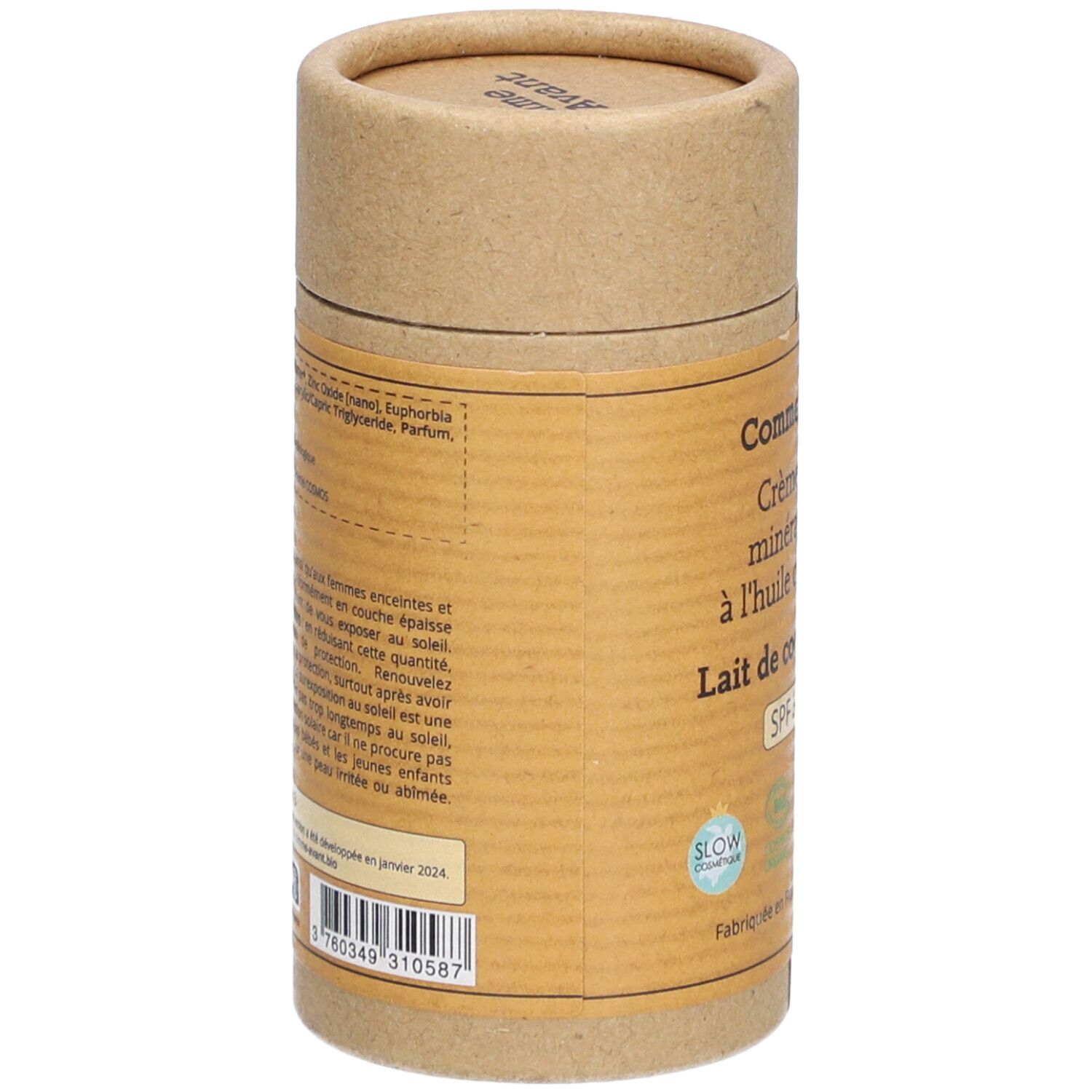 Comme Avant Crème solaire minérale solide à l'huile de Karanja SPF 30 Lait de coco & Vanille