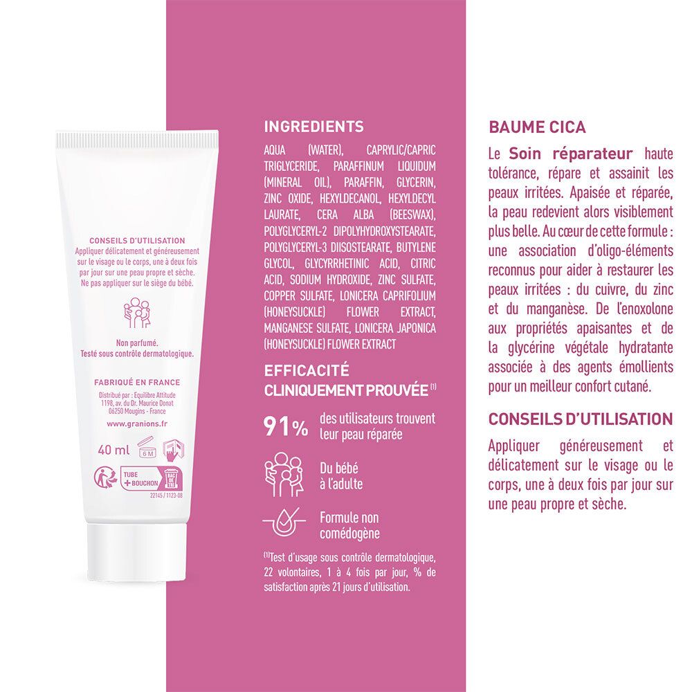 Achterkant van de crèmetube. Bevat ingrediënten en gebruiksaanwijzing. 40 ml. Niet geparfumeerd. Dermatologisch getest.