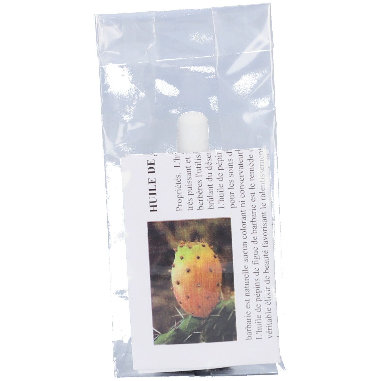 Product in plastic verpakking. Etiket met productnaam en afbeelding van een cactusvijg.