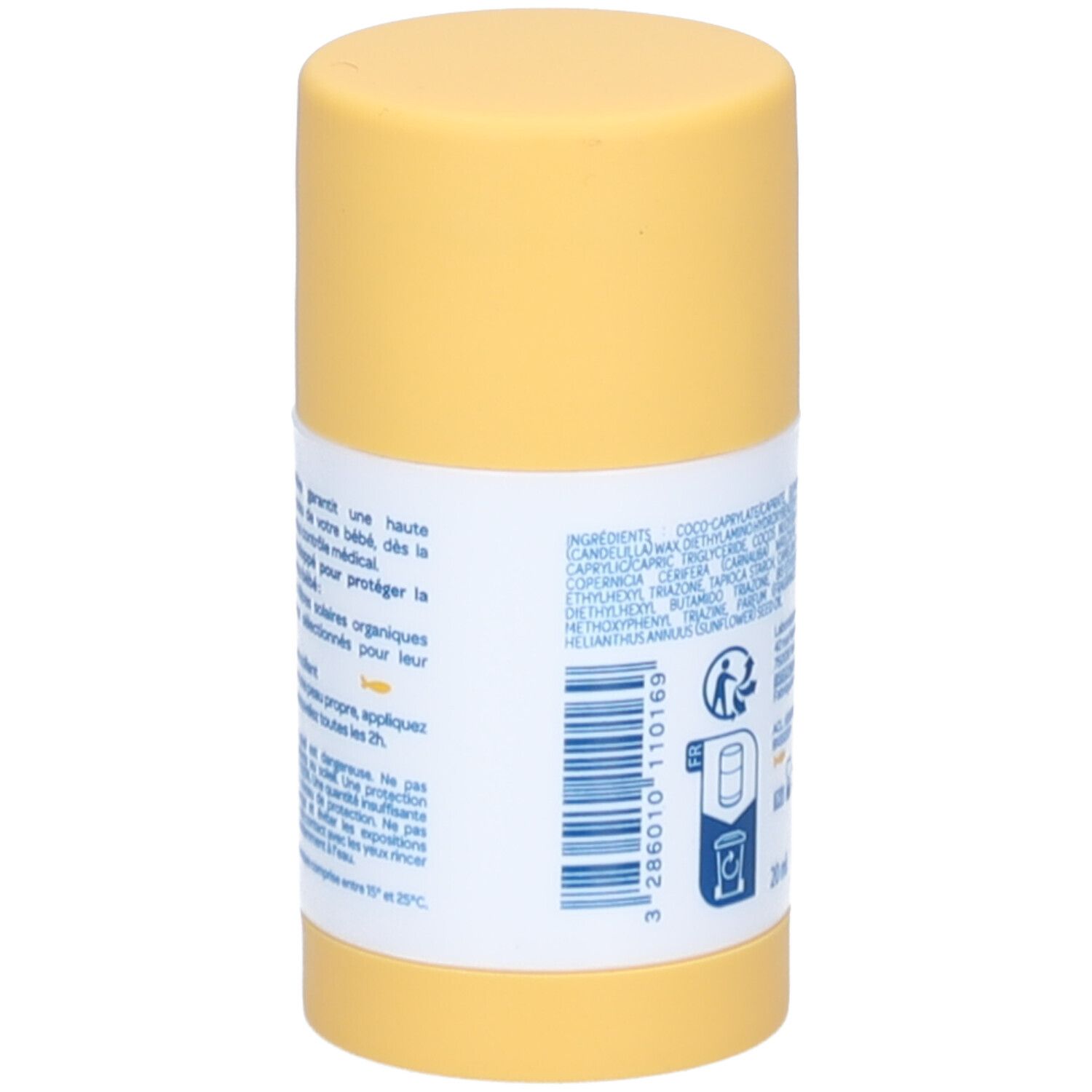 Gros plan du dos du stick solaire jaune. Ingrédients et instructions.