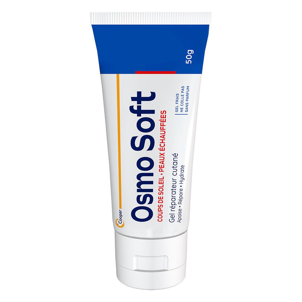 OSMO SOFT gel voor zonnebrand en warme huid. Tube. Tekst: Coups de soleil, Peaux échauffées. 50g.