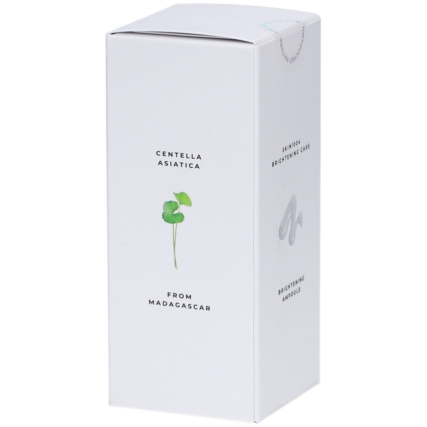 Witte verpakking met productinfo. Tekst: CENTELLA ASIATICA from Madagascar. Logo SKIN1004.