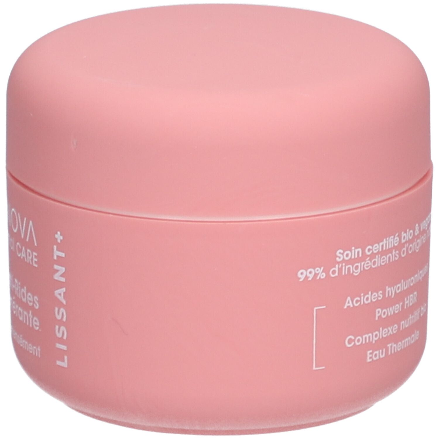 Roze pot. Opschrift: ALPHANOVA Thermal CARE Crème Anti-Rides Régénérante. Tekst: 99% d'ingrédients d'origine naturelle. LISSANT+.