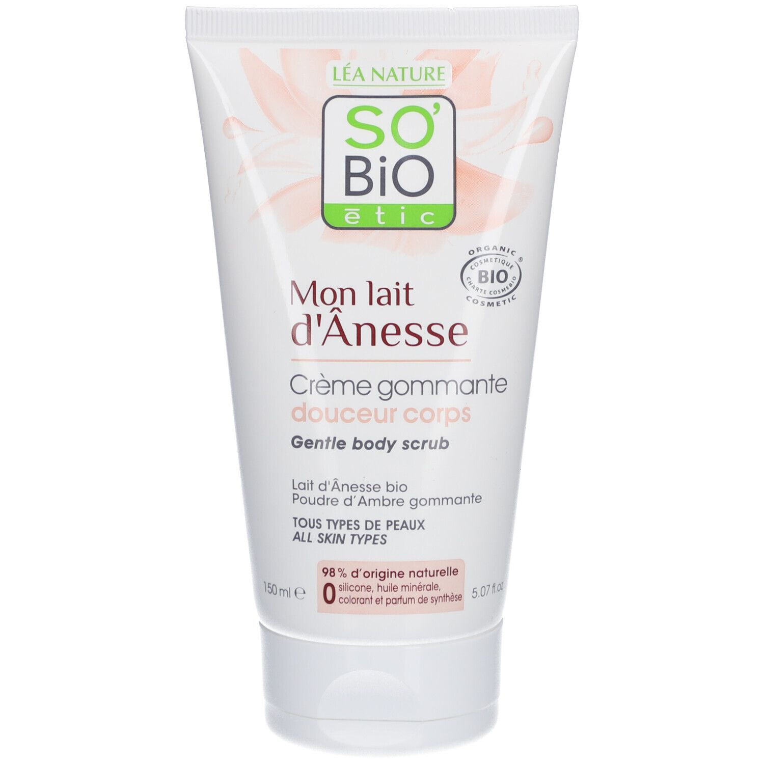 Tube de SO BIO ETIC Crème Gommage Douceur Corps. Inscription et logo visibles.