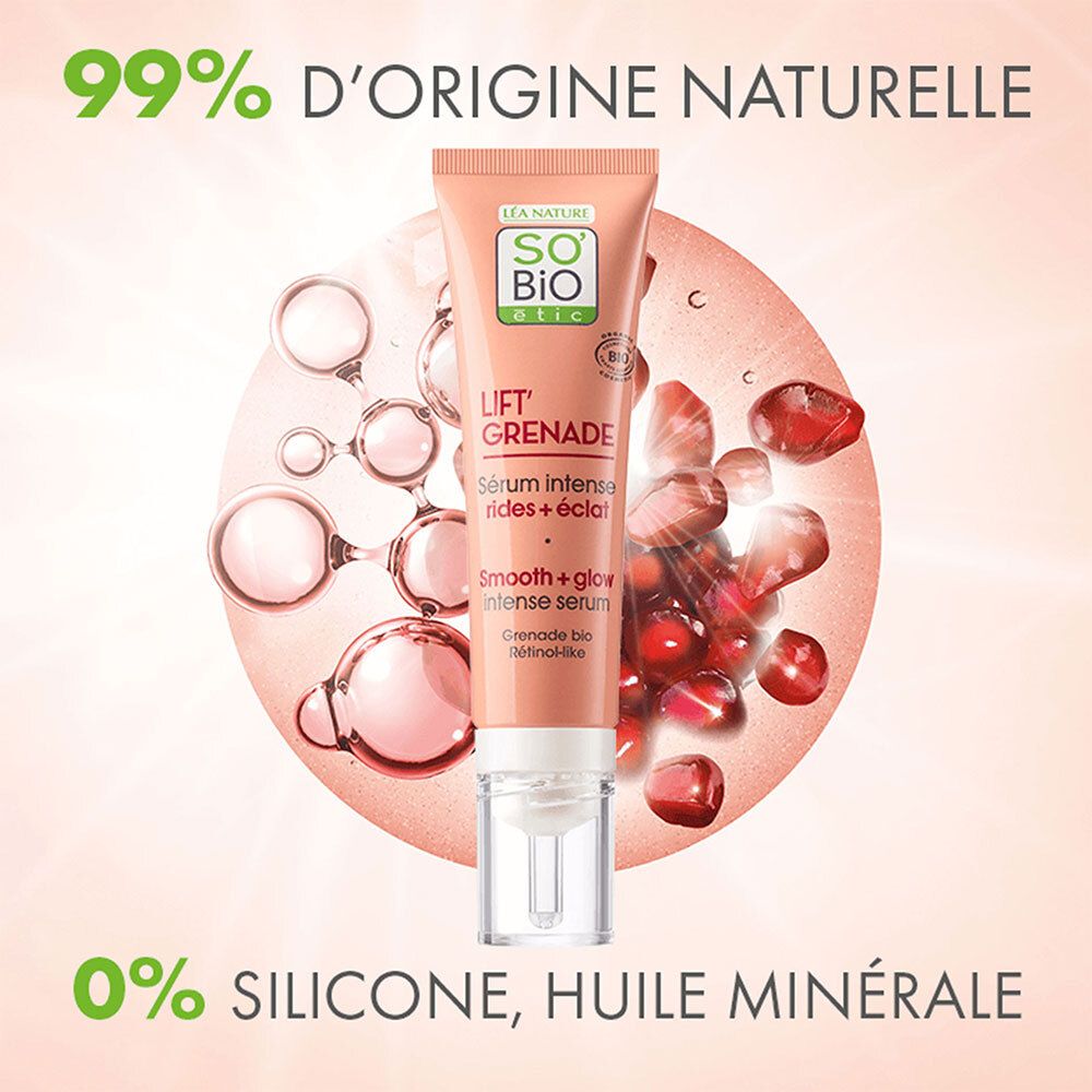 Roze achtergrond met product. Tekst: 99% van natuurlijke oorsprong, 0% siliconen, minerale olie. Product: Tube met applicator.