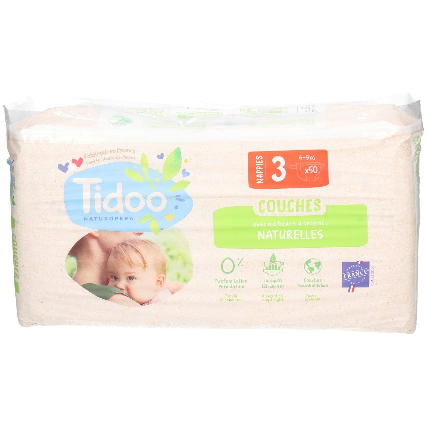 Tidoo Natuurlijke Luiers, maat 3, 4-9 kg, 50 luiers.