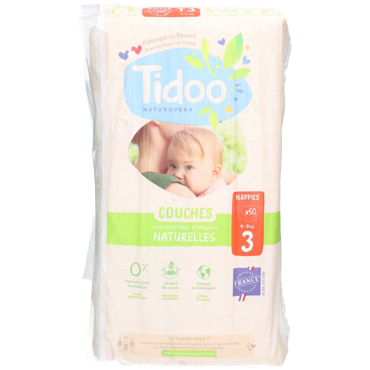 Tidoo Naturopera Luiers, maat 3, 50 stuks. Natuurlijke luiers met katoenen toplaag.