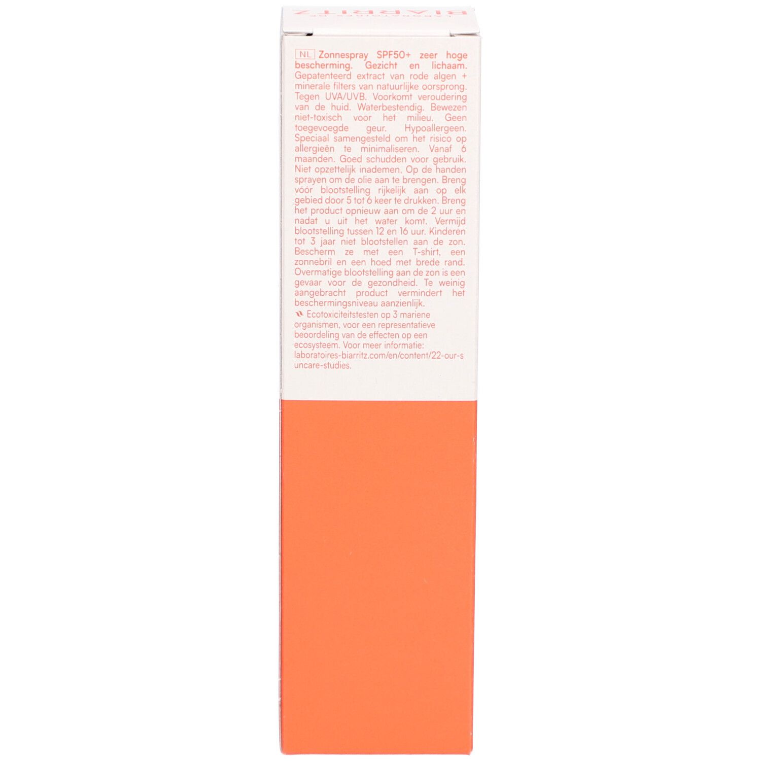 Côté de la boîte de protection solaire. Texte en néerlandais. SPF 50+.