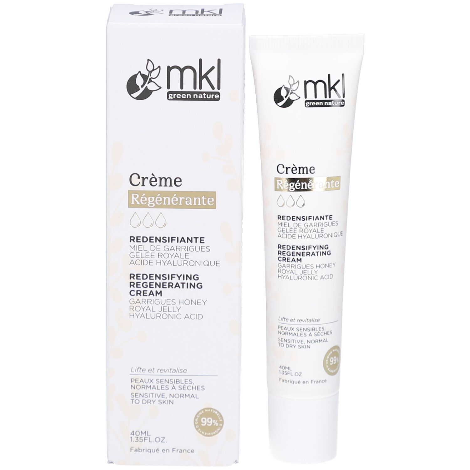 Productverpakking met crèmetube. Bevat productnaam en logo. Bevat 40ml.