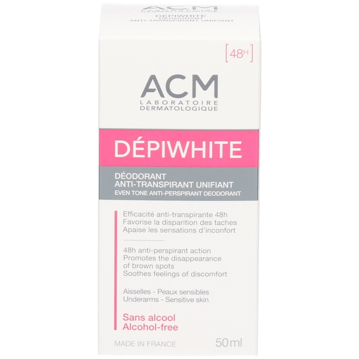 ACM Dépiwhite Déodorant Anti-Transpirant Unifiant, 50ml. Sans alcool.