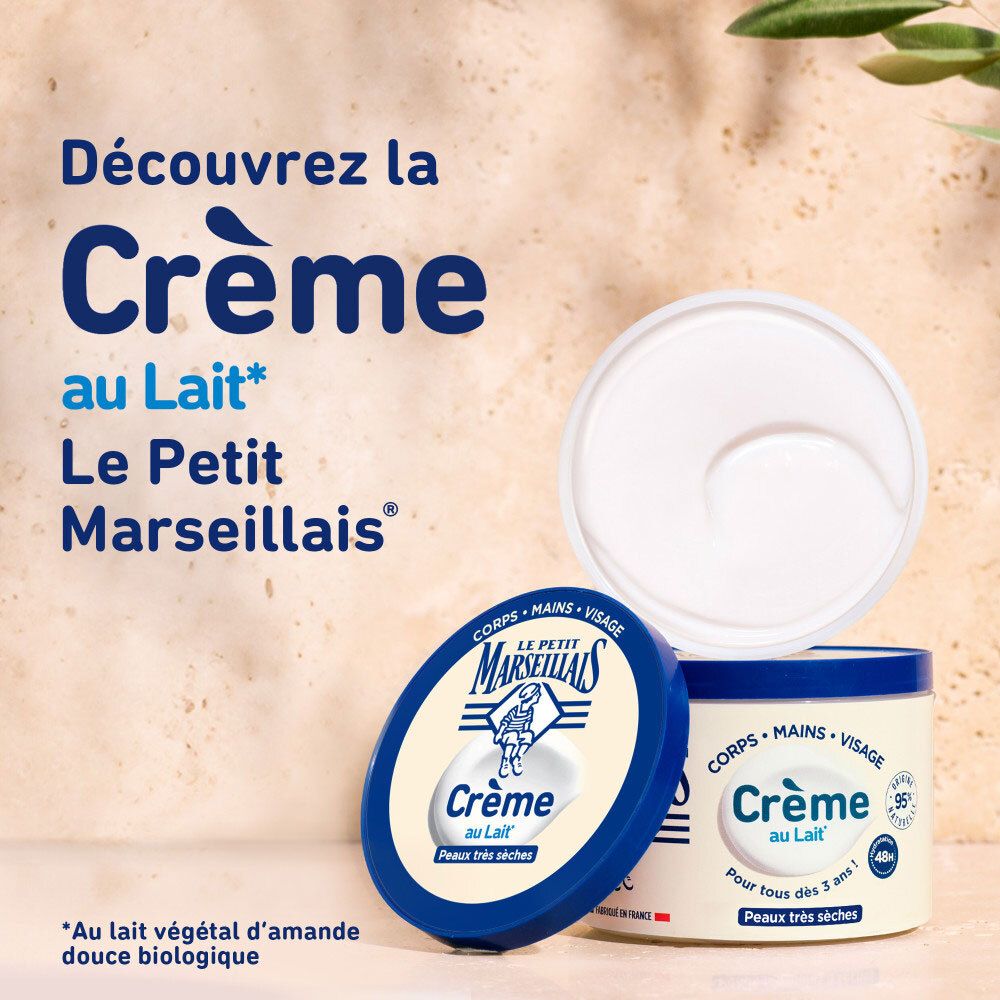 LE PETIT MARSEILLAIS Crème met Melk, zijaanzicht met etiket.