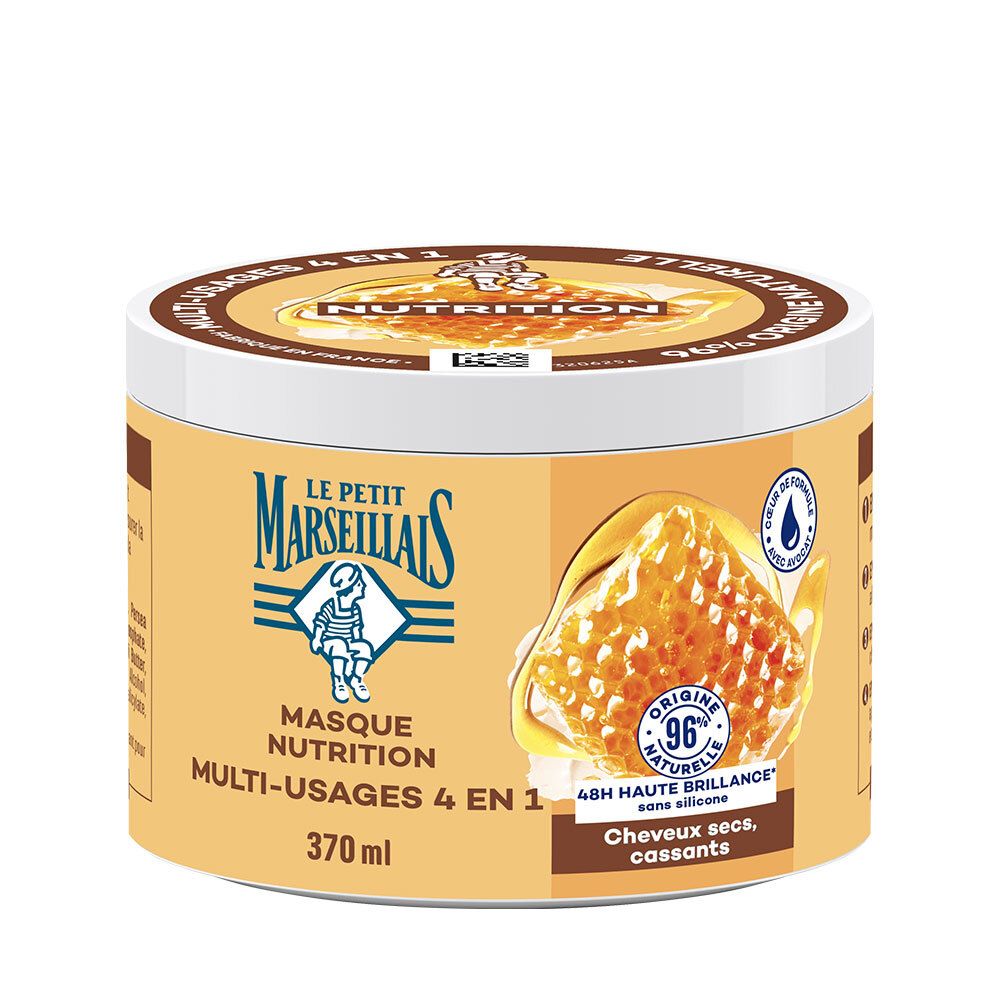 Pot LE PETIT MARSEILLAIS Masque Nutrition Multi-Usages 4 en 1. Honing en karité formule. Voor droog, broos haar.