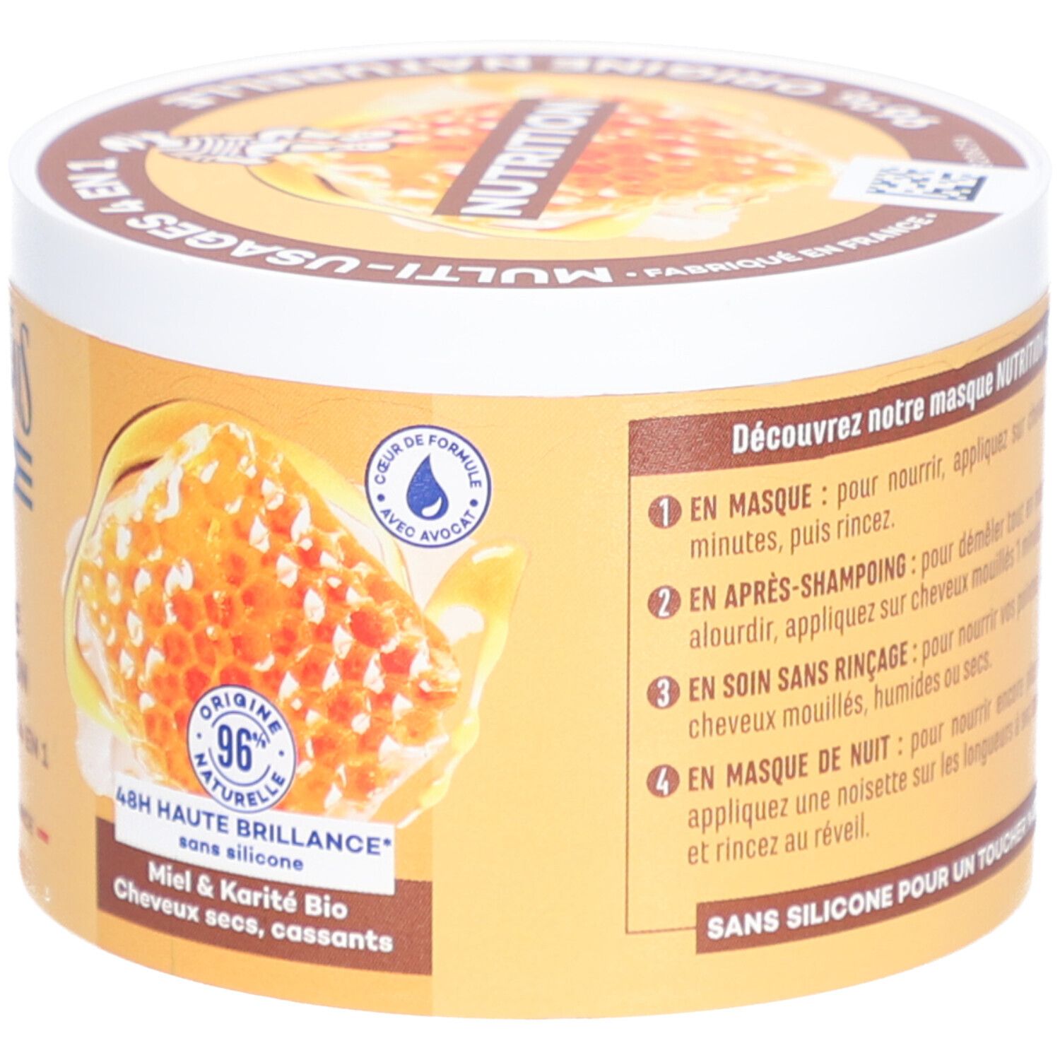 LE PETIT MARSEILLAIS Masque Nutrition Multi-Usages 4 en 1. Pot. Tekst: Gebruiksaanwijzing en 370ml.