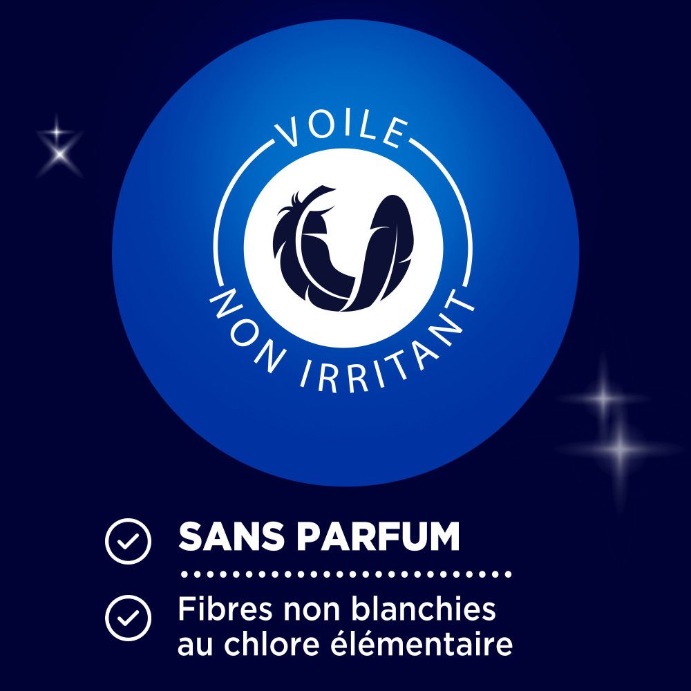 Afbeelding van veren. Tekst: Zonder parfum. Elementair ongebleekte vezels.