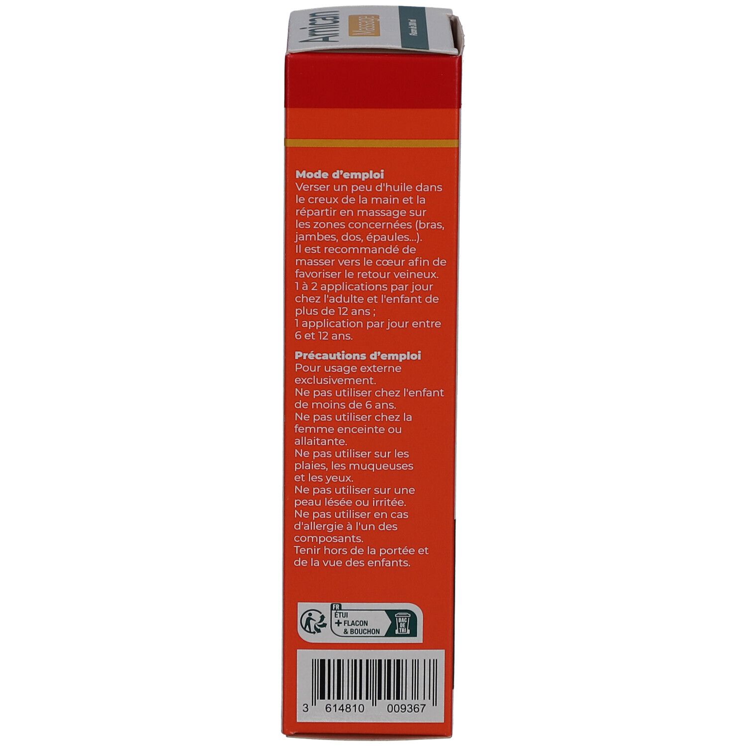 Emballage du produit. Dos de la boîte avec instructions et précautions. Texte en français.