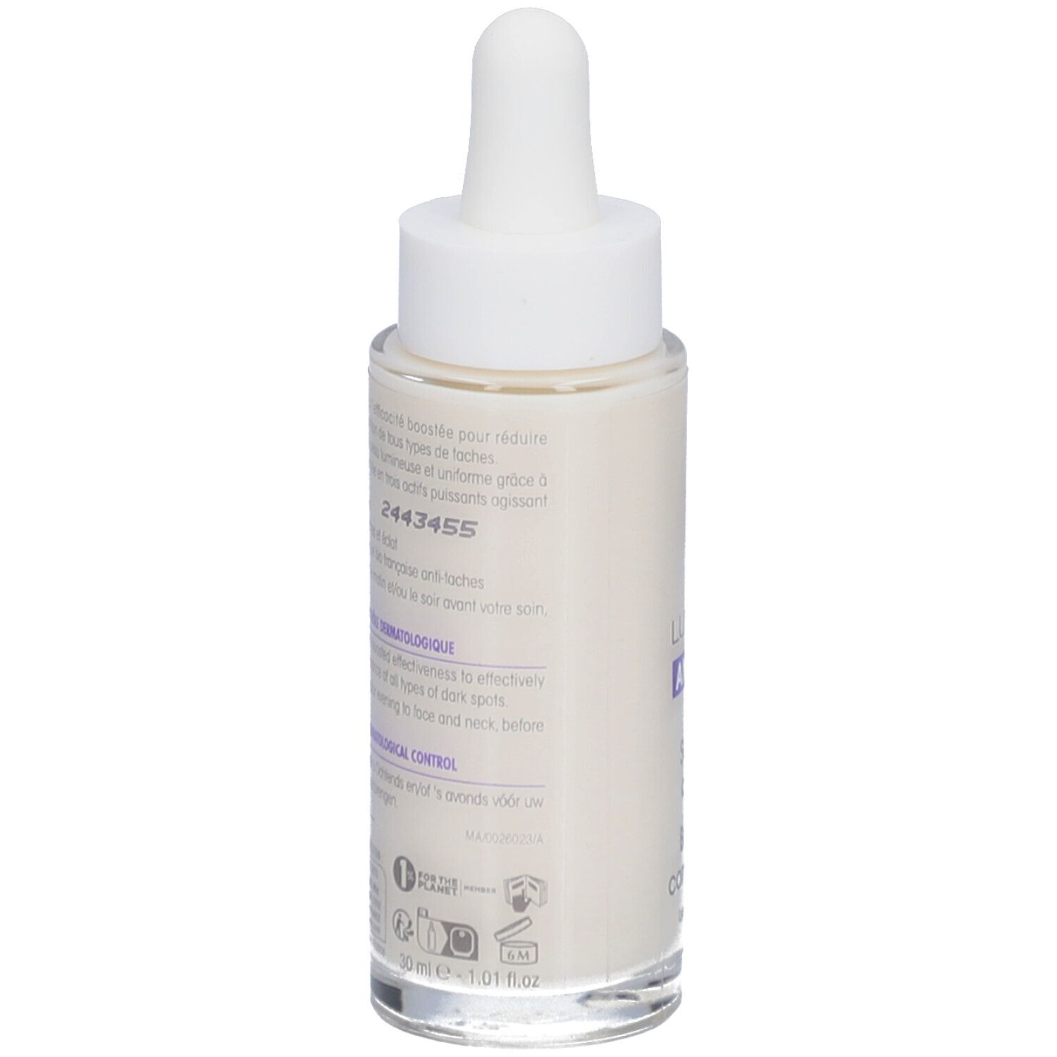 SO BIO ETIC Lumi'Lys serum. Fles met pipet. Tekst en opschriften. Dermatologisch getest.