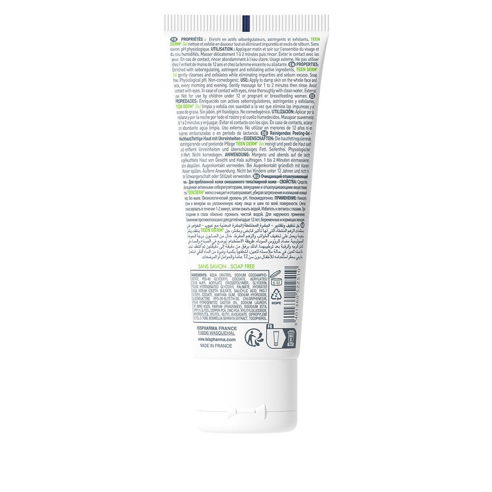 Achterkant van een witte tube. Bevat tekst in meerdere talen. Informatie over het product en ingrediënten.