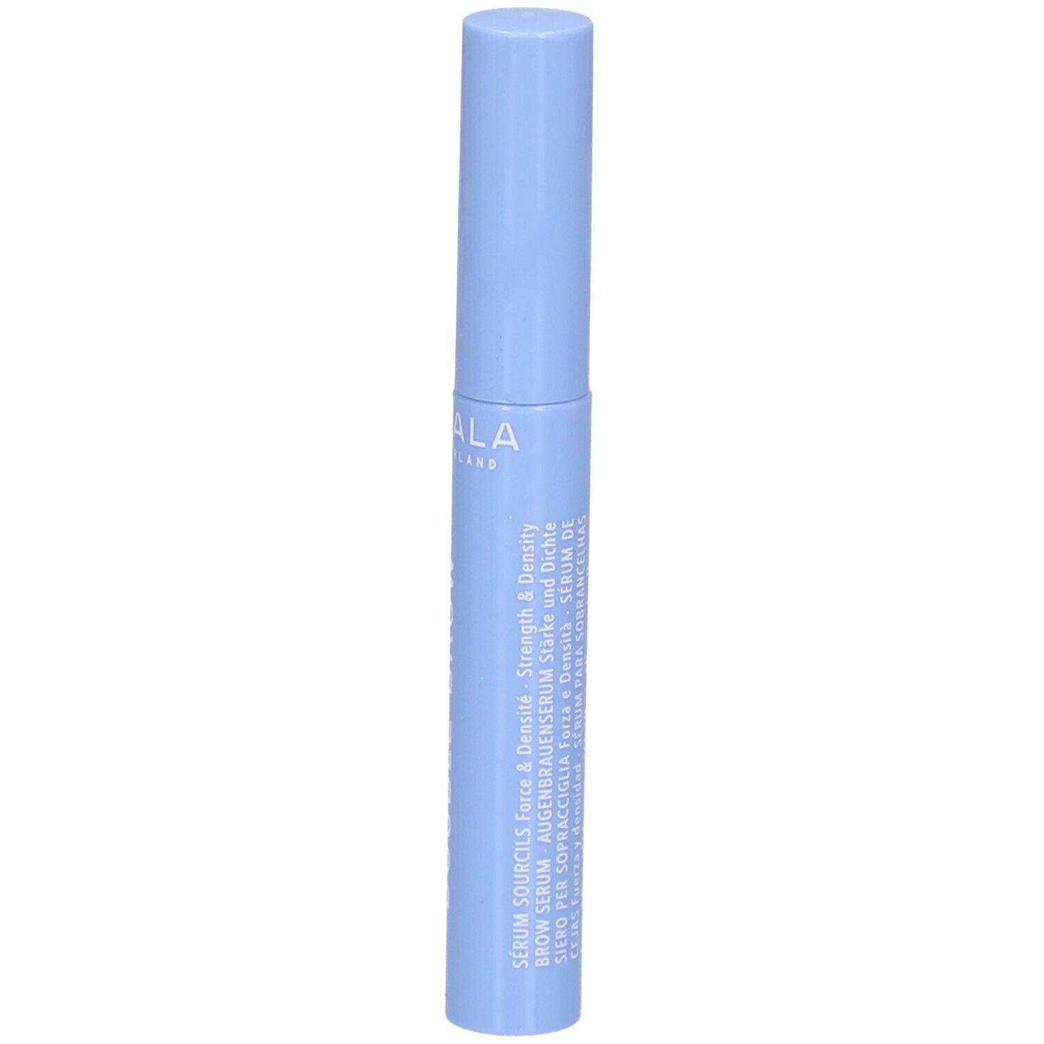Lichtblauw serum. Cilindrische vorm met schroefdop. Bedrukking met productnaam en volume.