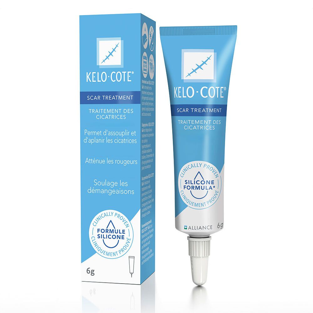 Kelo-Cote Gel, littekenbehandeling. Blauwe tube en doos, 6g. Bevat siliconen. Klinisch bewezen.