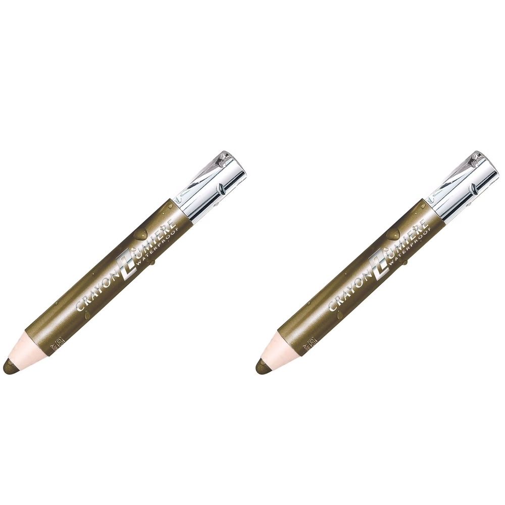 Twee stiften met metalen dop en gouden schacht. Opschrift: Crayon Lumière Waterproof.
