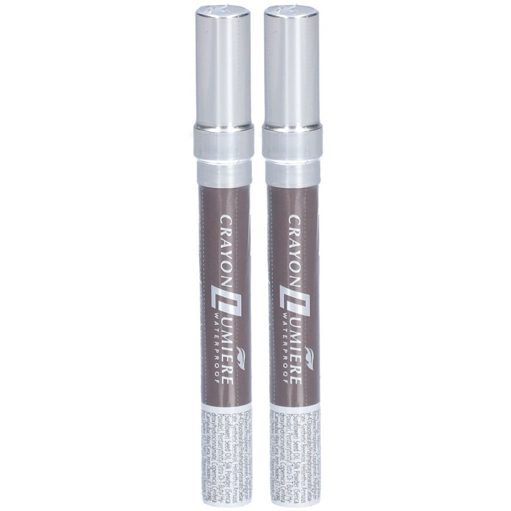 Deux crayons avec bouchons argentés. Inscription: Crayon Lumiere Waterproof.