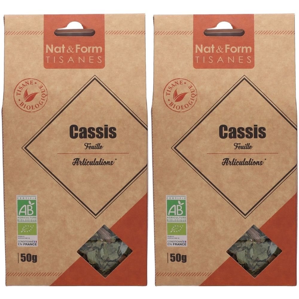 Twee pakken Nat&Form Cassis biologische thee, 50g.