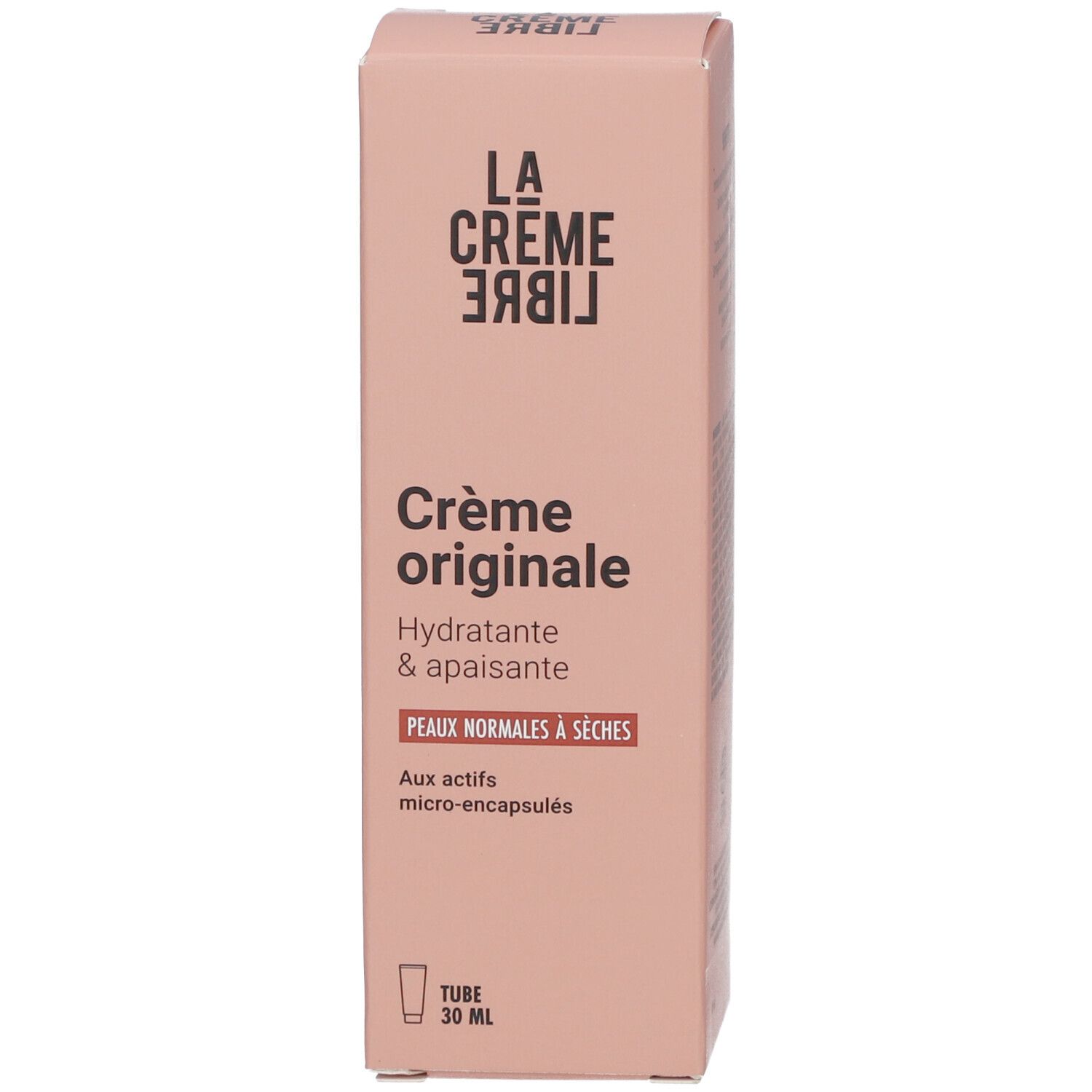 Beige doos. Opschrift: La Crème Libre, Crème originale, Hydratante & apaisante. Voor normale tot droge huid.