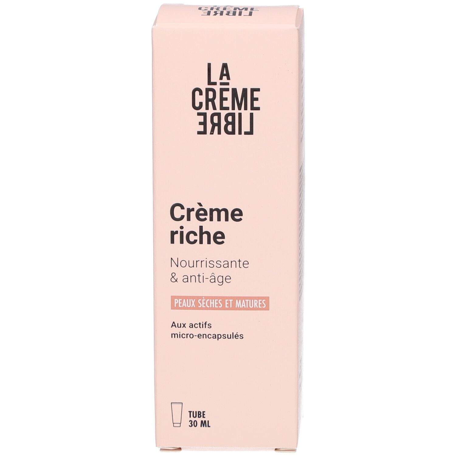 Roze doos. Opschrift: La Crème Libre, Crème riche, Nourrissante & anti-âge, Peaux sèches et matures.