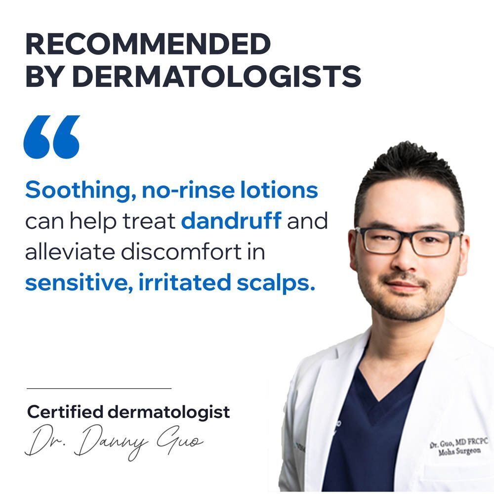Arts met tekst: Soothing, no-rinse lotions can help treat dandruff and alleviate discomfort in sensitive, irritated scalps.