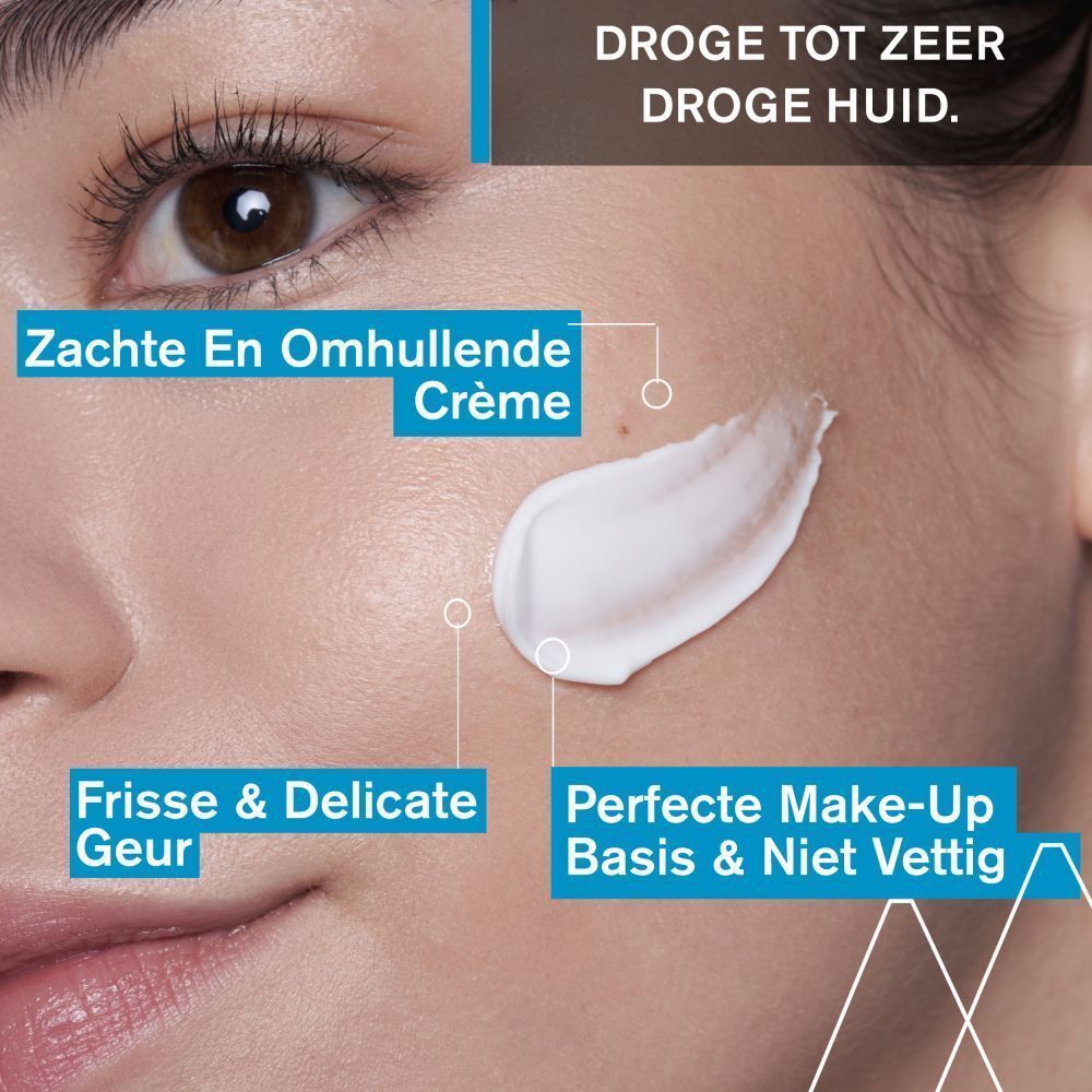 Een crèmetube met tekst en diagram. Tekst: 90% Onmiddellijke Hydratatie & Voeding. Verhoogt de Stralendheid.