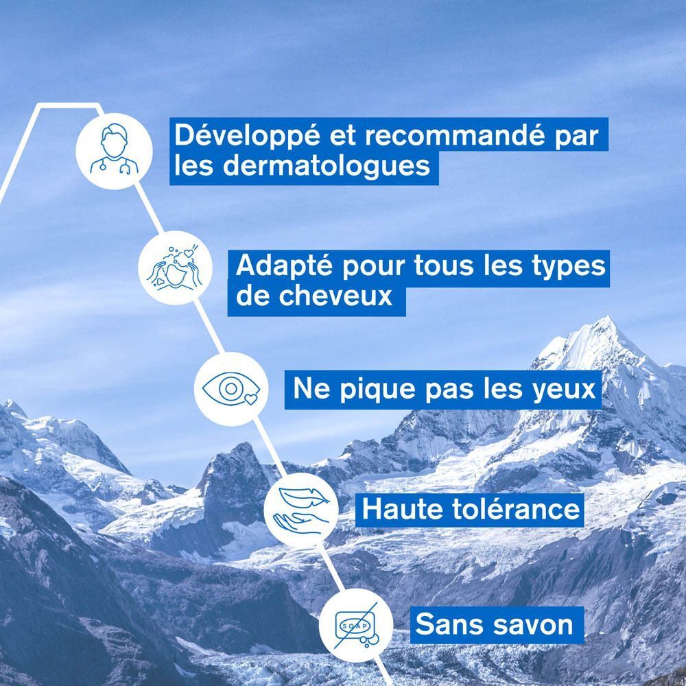 Graphique avec avantages: Développé et recommandé par les dermatologues, Pour tous types de cheveux, Ne pique pas les yeux.