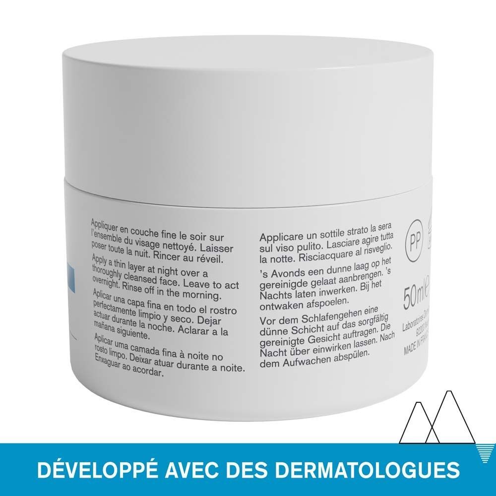 Graphique avec ingrédients. Texte: Acide Hyaluronique, Complexe H2O + Aquaxyl, Edelweiss, Eau Thermale d'Uriage.