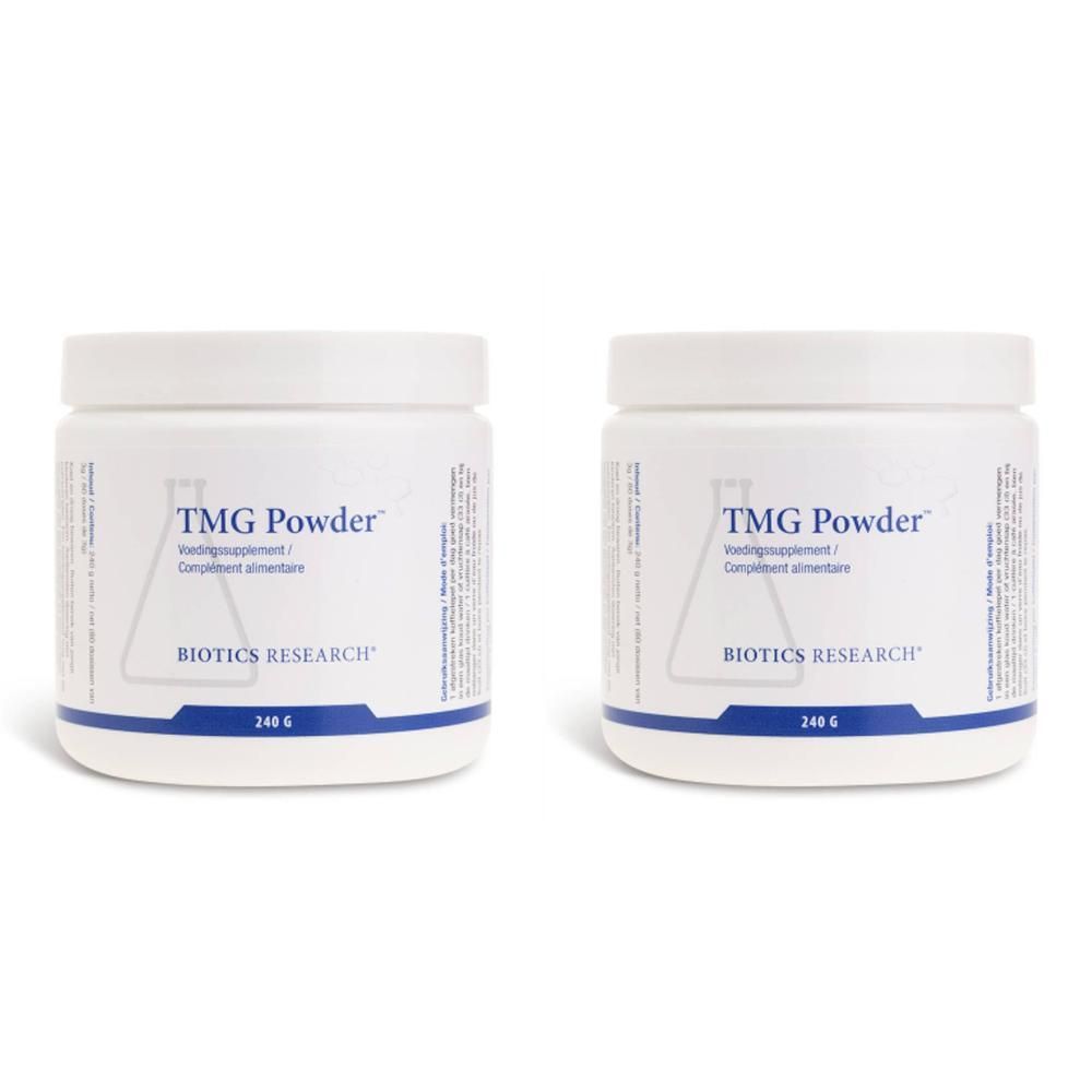 Twee potten Biotics Research TMG Poeder, elk 240 g.