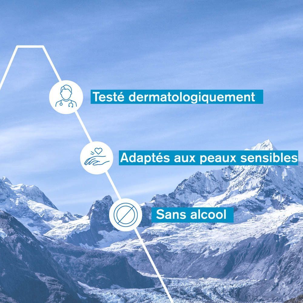 Graphique avec ingrédients. Texte : Complexe anti-enzymatique, Bisabolol, Eau Thermale d'Uriage.