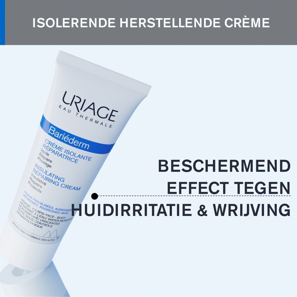 Uriage Bariéderm Repair Cream. Tekst: Beschermend effect tegen huidirritatie & wrijving.