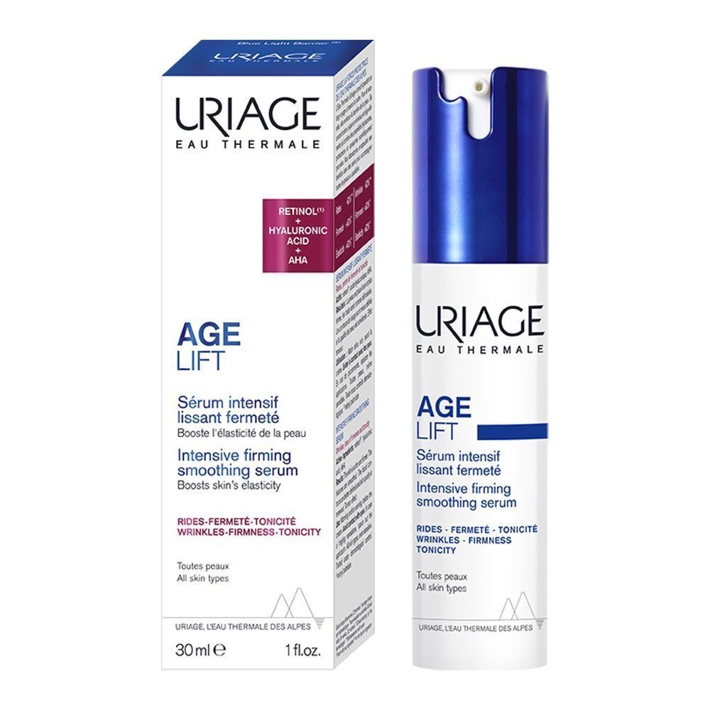 Produit avec emballage. Inscription: Uriage, Age Lift, Sérum intensif lissant fermeté.