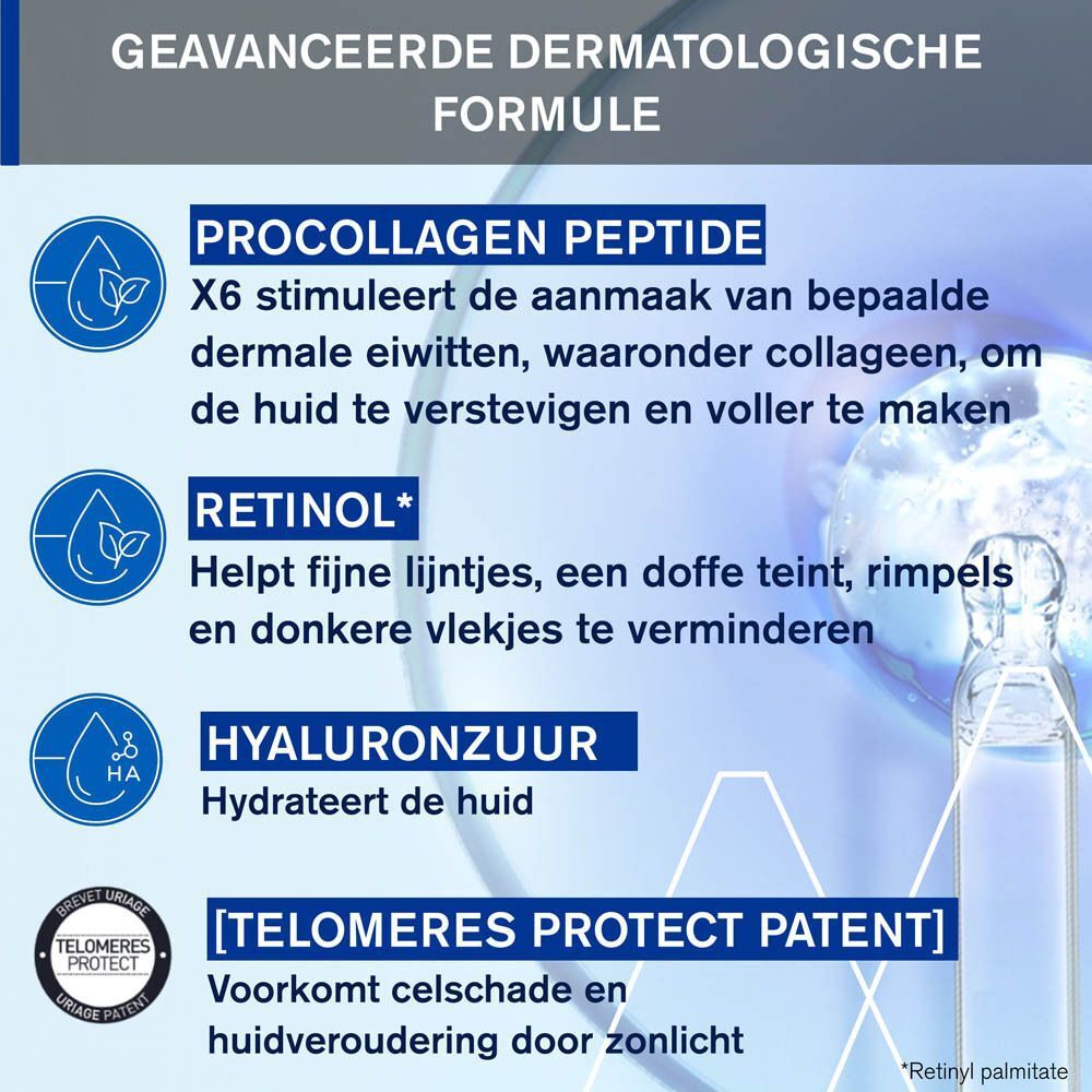 Vrouw lacht. Tekst: Procollageen booster X6, 91% gladde huid na 7 dagen.