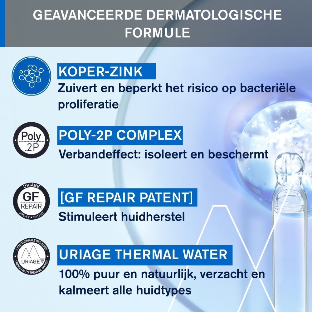 Grafiek met ingrediënten: Koper-Zink, Poly-2P Complex, GF Repair, Uriage Thermal Water.