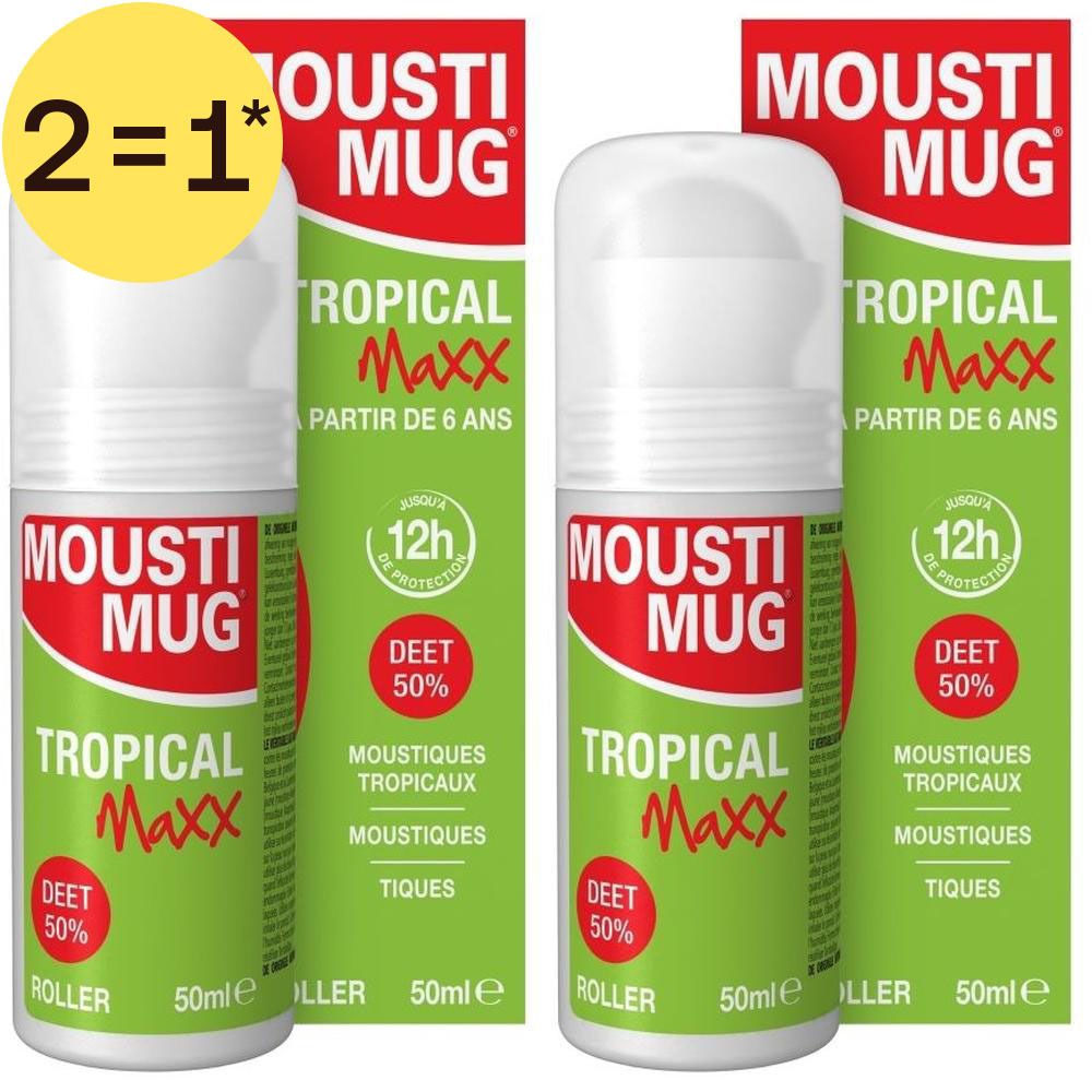 Deux Mousti Mug Tropical Maxx Roller (50% DEET) avec offre 2=1*.