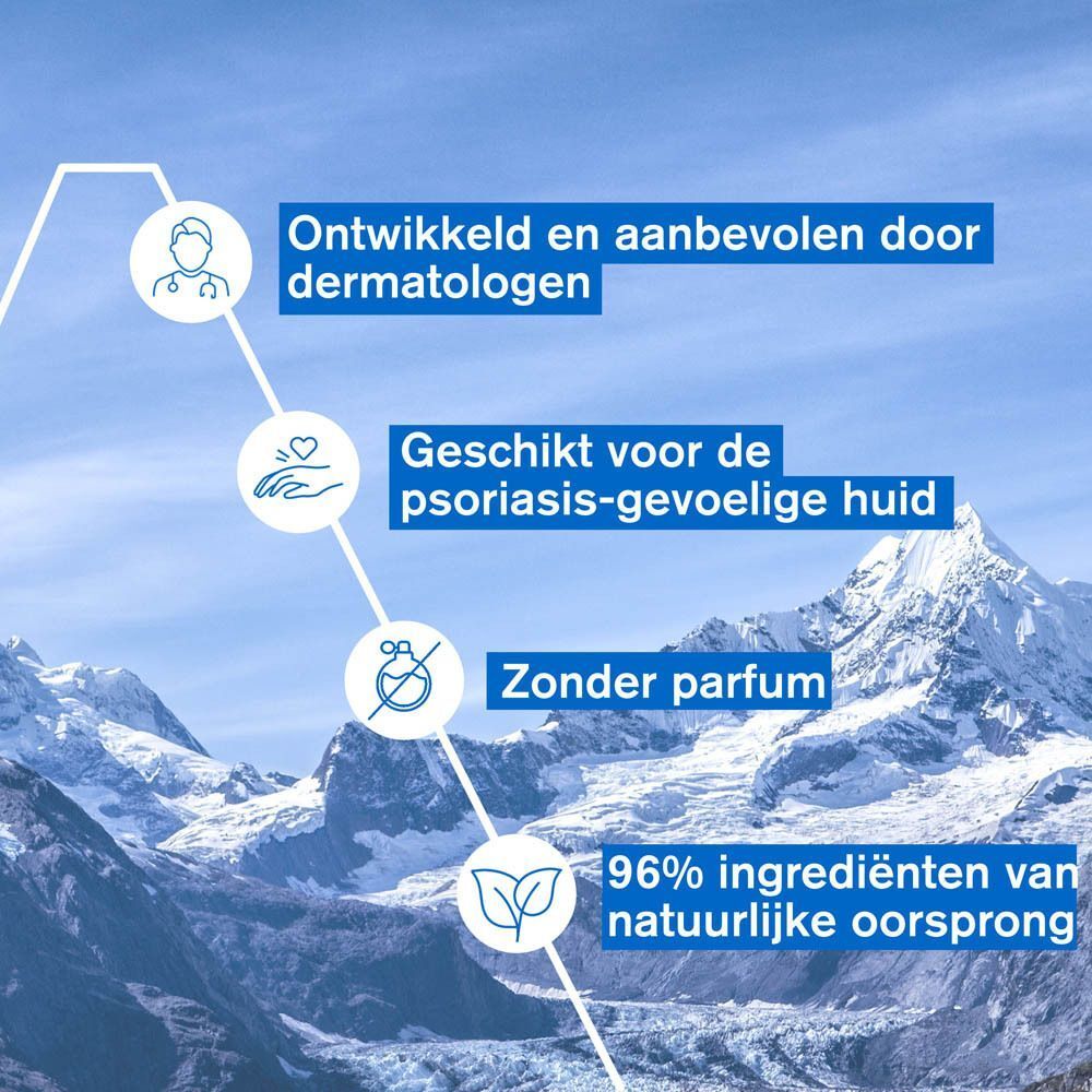 Twee patenten. Tekst: Helpt plaques te verwijderen, versterkt de huidbarrière. Ronde logo's.