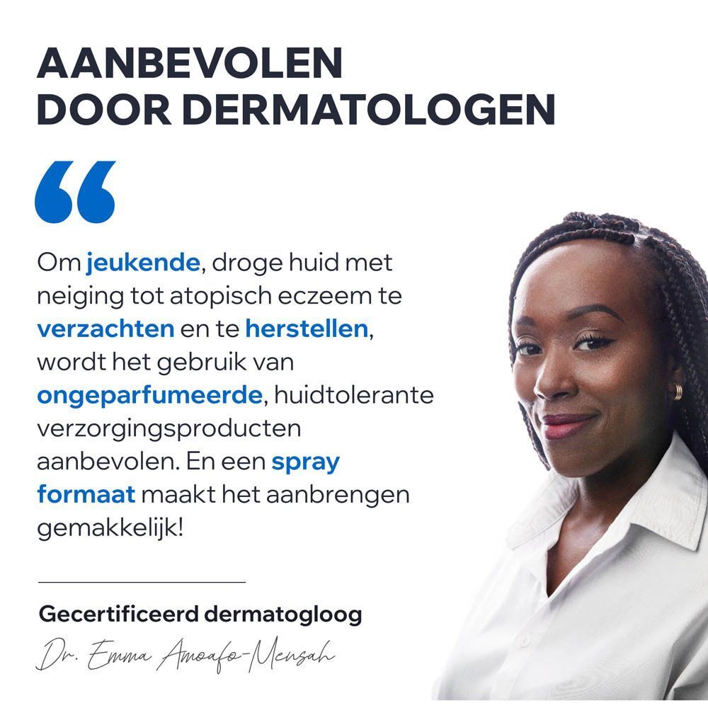 Twee producten. Tekst: Anti-jeuk routine. Reinigingsgel en spray.