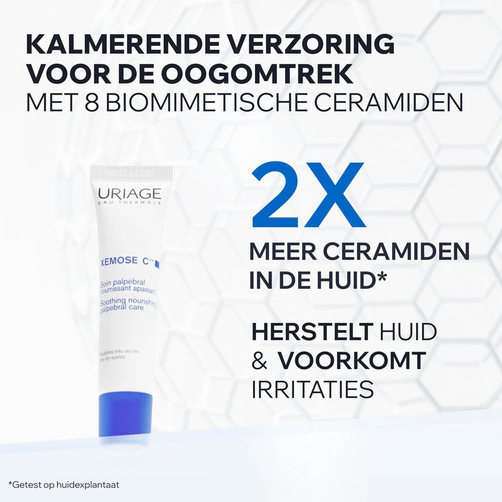 Afbeelding met product en tekst. 2X meer ceramiden in de huid. Herstelt en voorkomt irritaties.