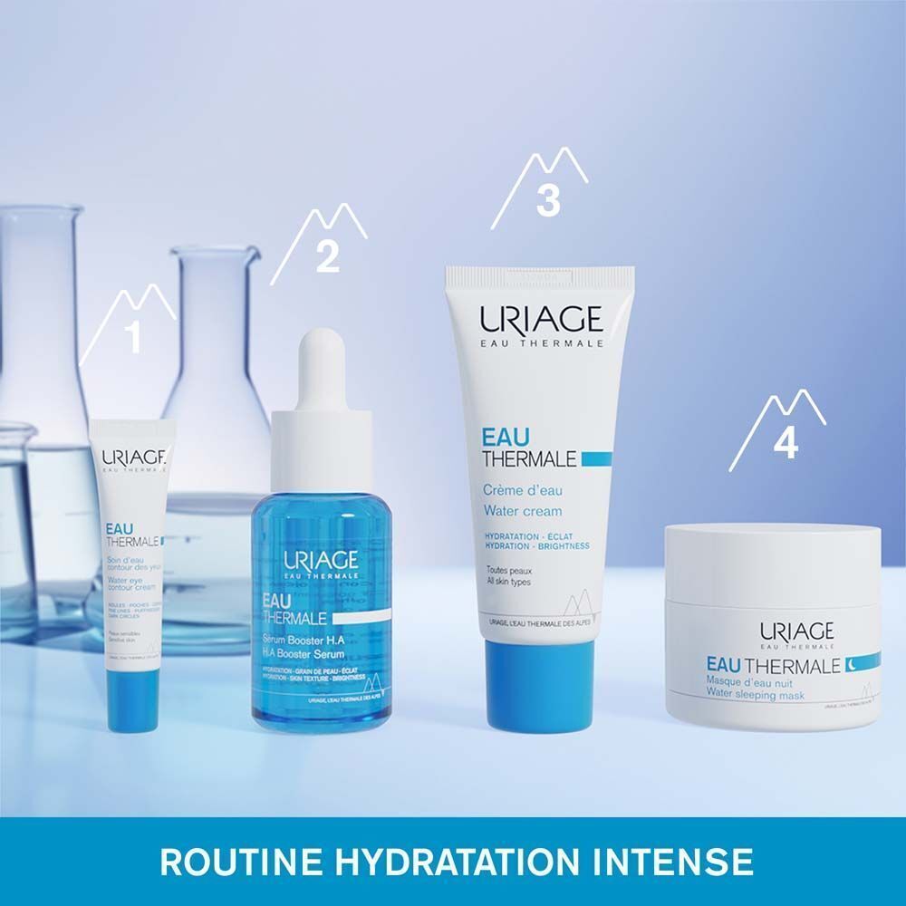 Différents produits Uriage. Texte : Routine Hydratation Intense.