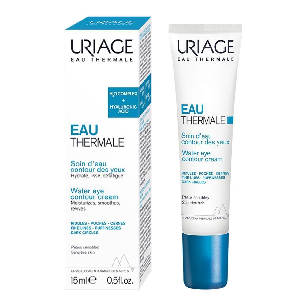 Oogcrèmetube en verpakking. Merk: Uriage. Tekst: 15ml, 0.5 fl.oz.