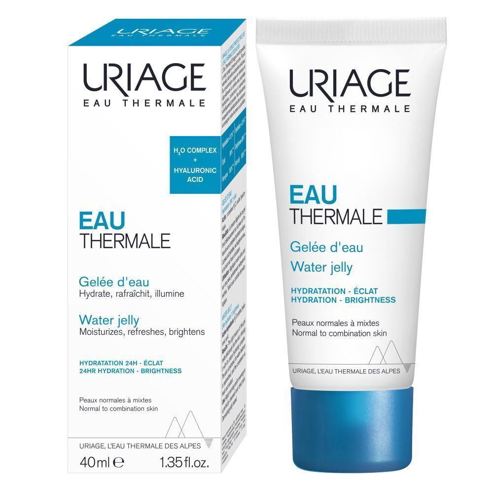 Uriage Eau Thermale Gelée d'eau en verpakking. Tekst: Gelée d'eau, Water Jelly, 40ml, 1.35 fl.oz.