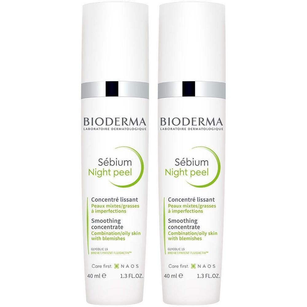 Twee BIODERMA Sébium Night Peel flacons, 40 ml.