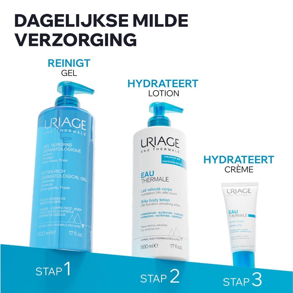 Landschap met bergen en meer. Tekst: Dermatologisch getest, geschikt voor alle huidtypes, zeepvrij, fysiologische pH.